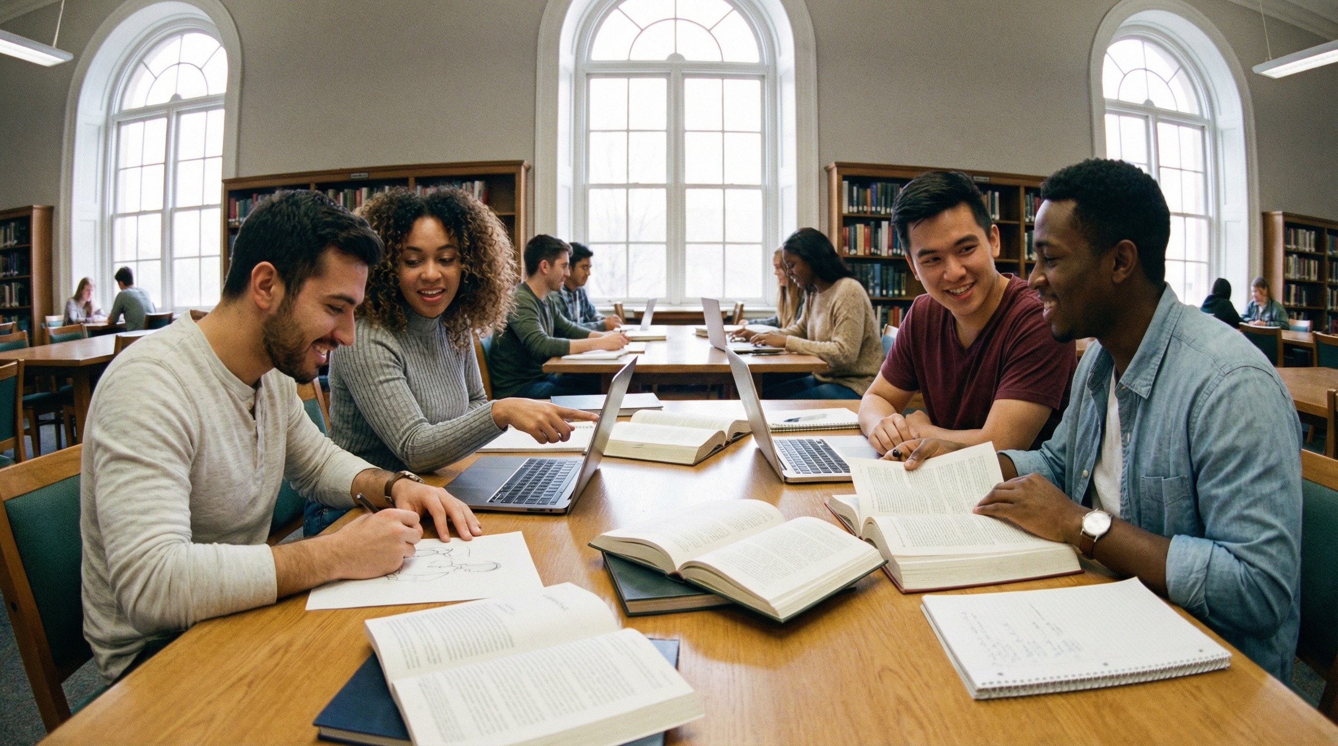 Students collaborating and supporting each other through learning