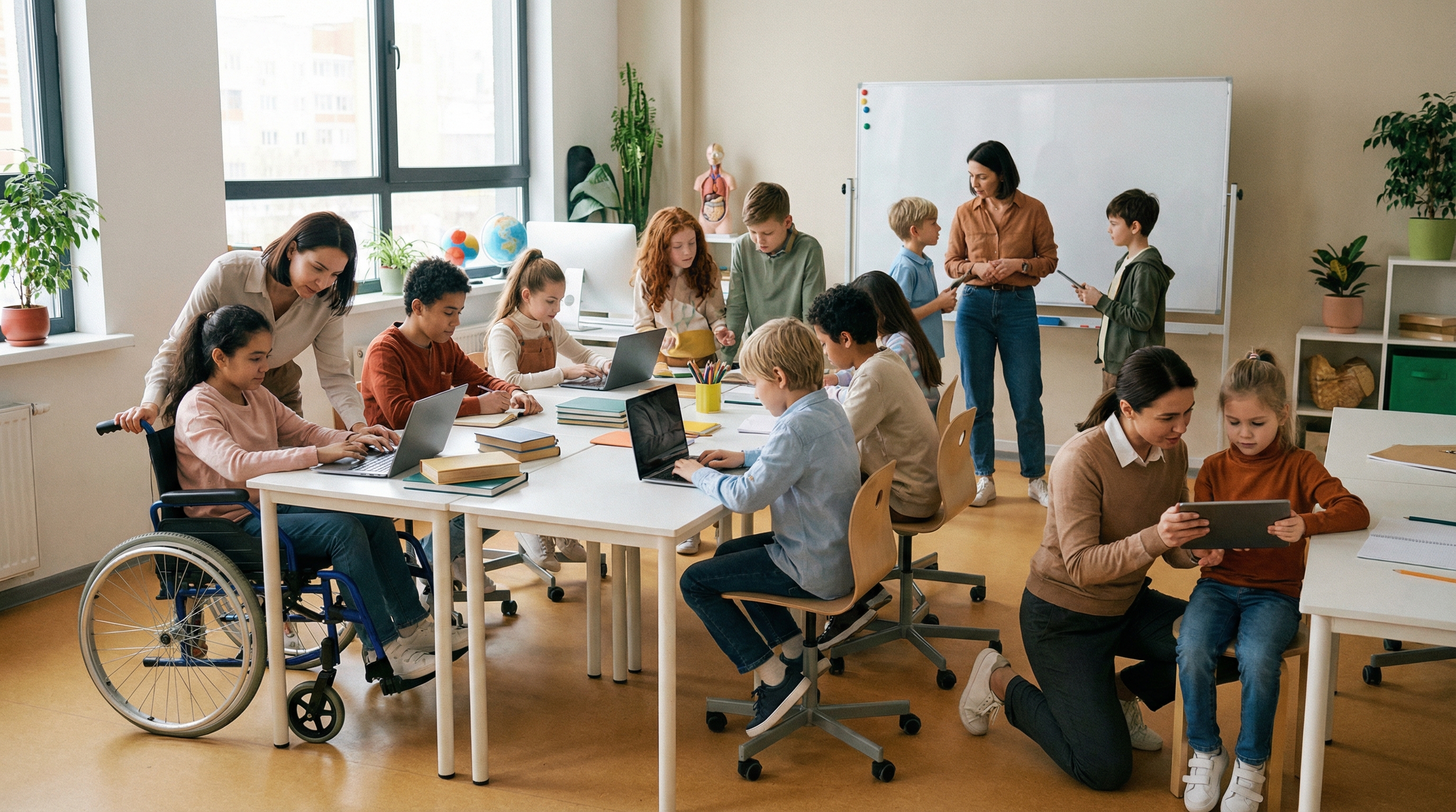 Students and teachers working together in a supportive learning space