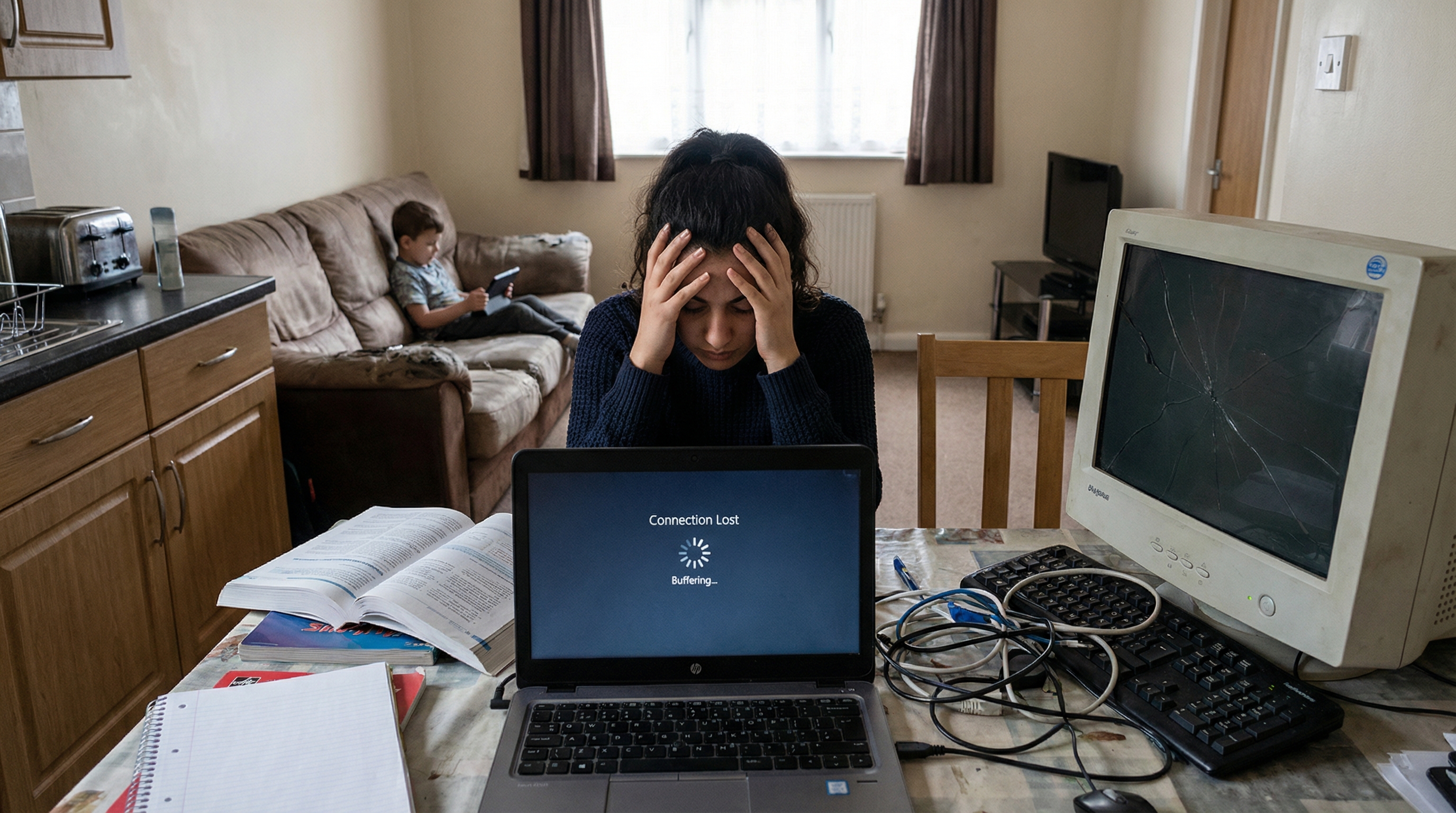 A student facing difficulties with online learning and technology access