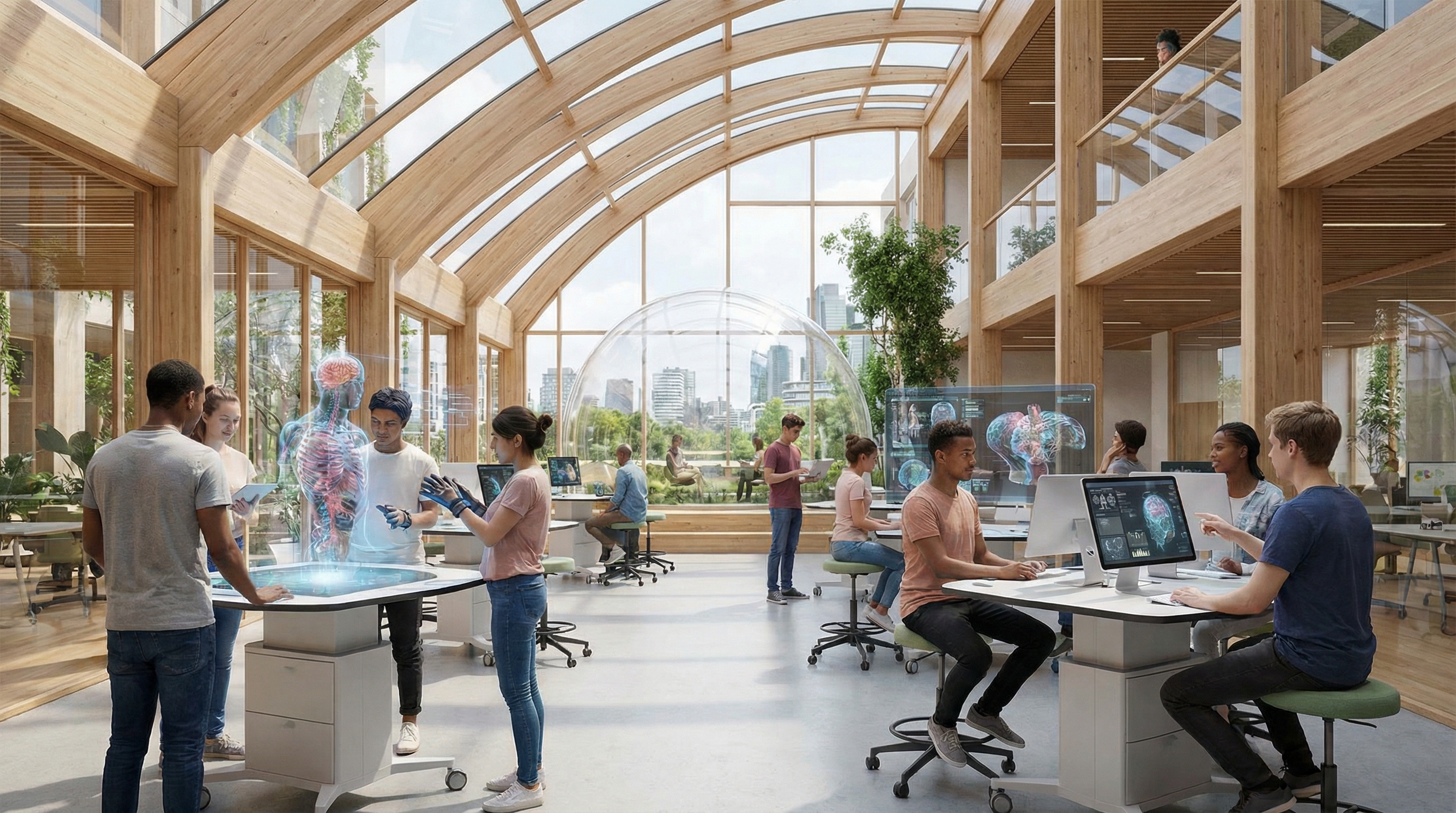 Students learning with modern digital tools in a future-focused educational setting