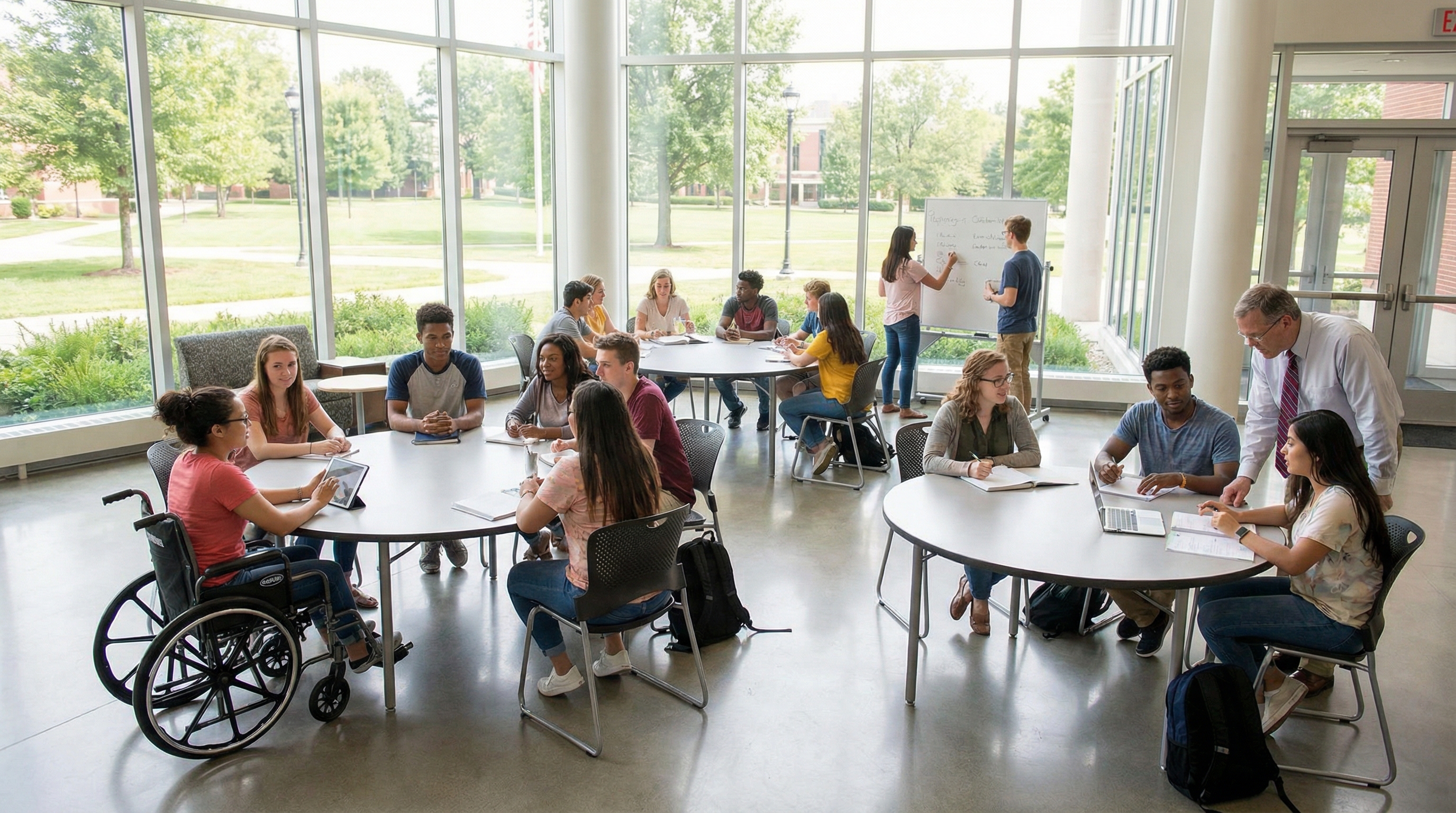 Students from different backgrounds learning together in an inclusive classroom