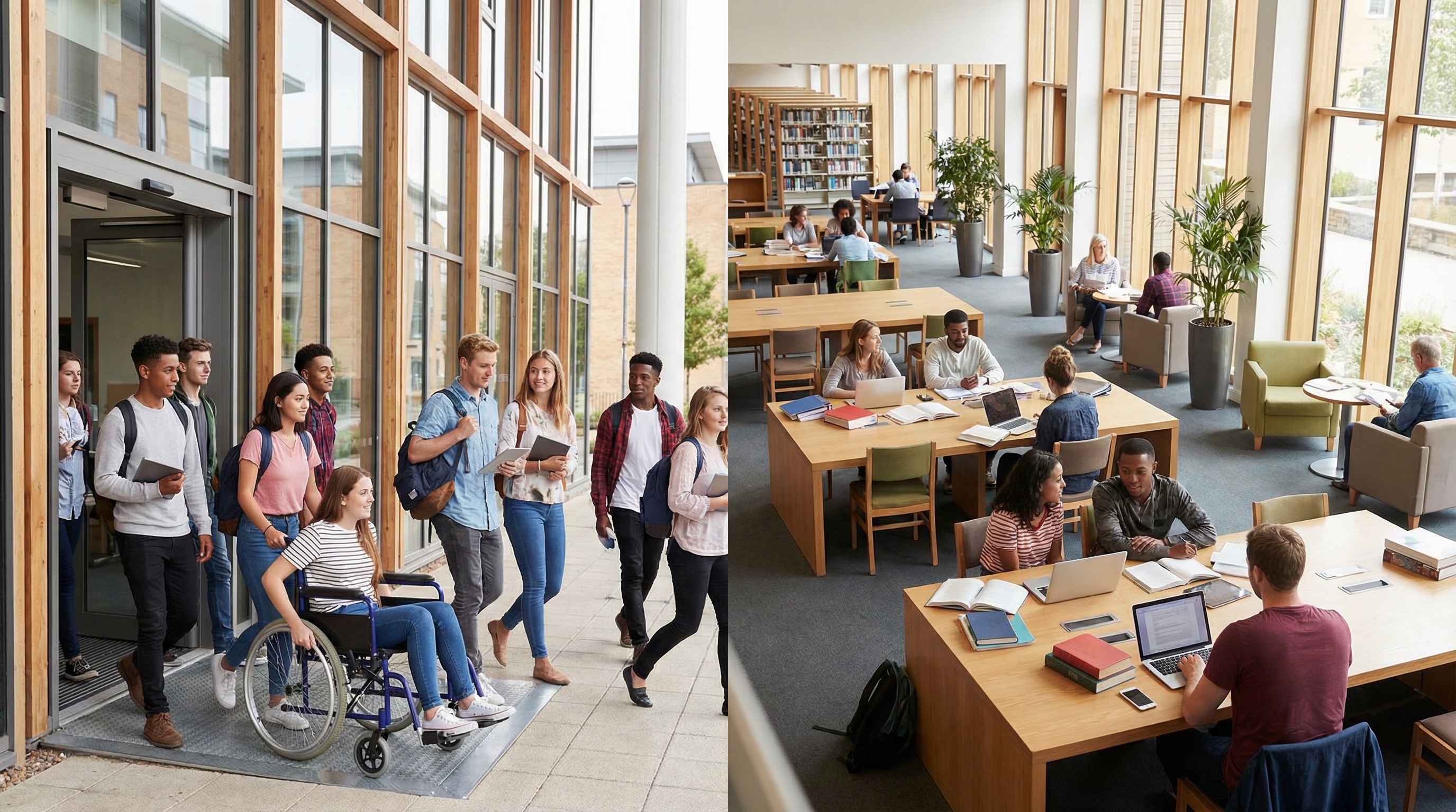 Students accessing education in a learning environment