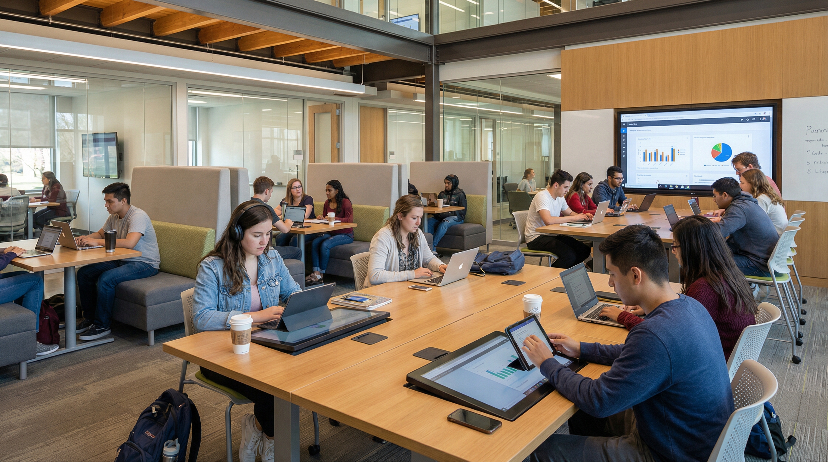 Students using digital devices for learning