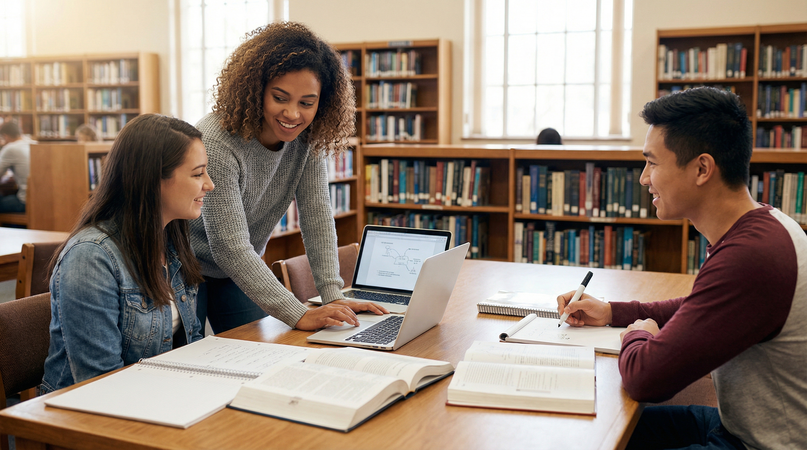 Students helping each other study