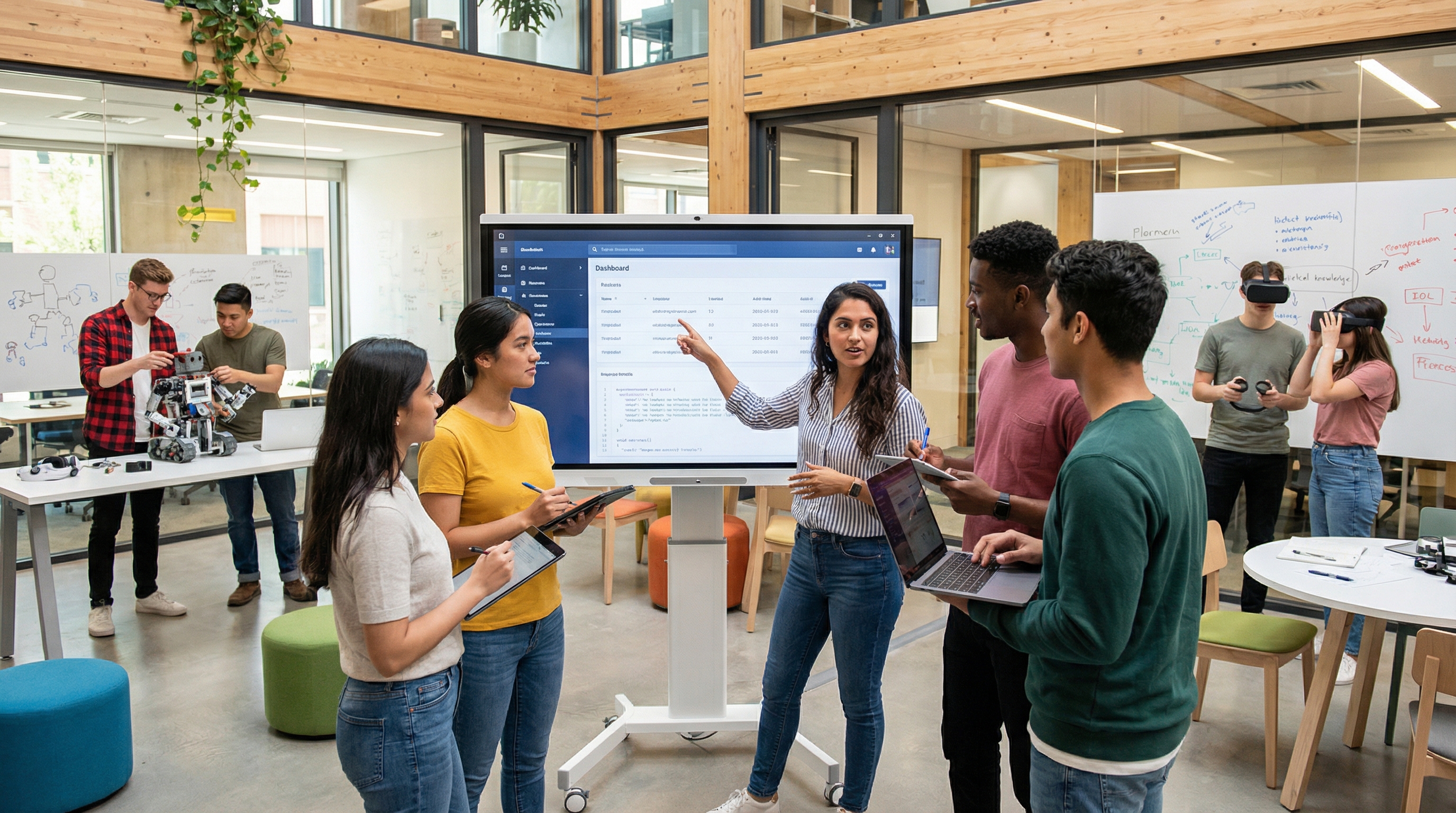 Students developing future skills in a modern learning environment